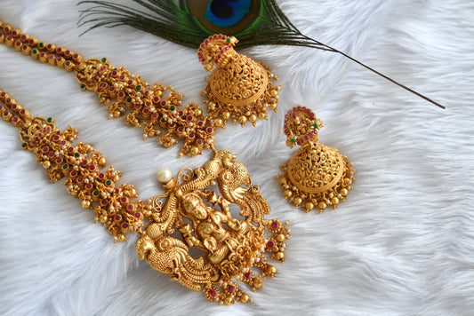 Matte finish ruby-emerald Lakshmi peacock short haar set dj-20123