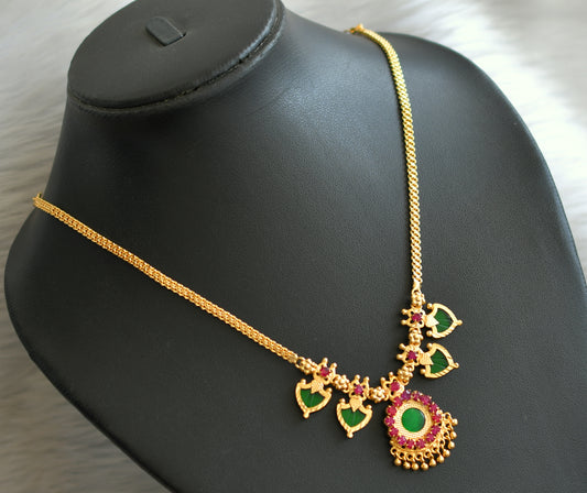 Gold tone pink-green palakka necklace dj-18929