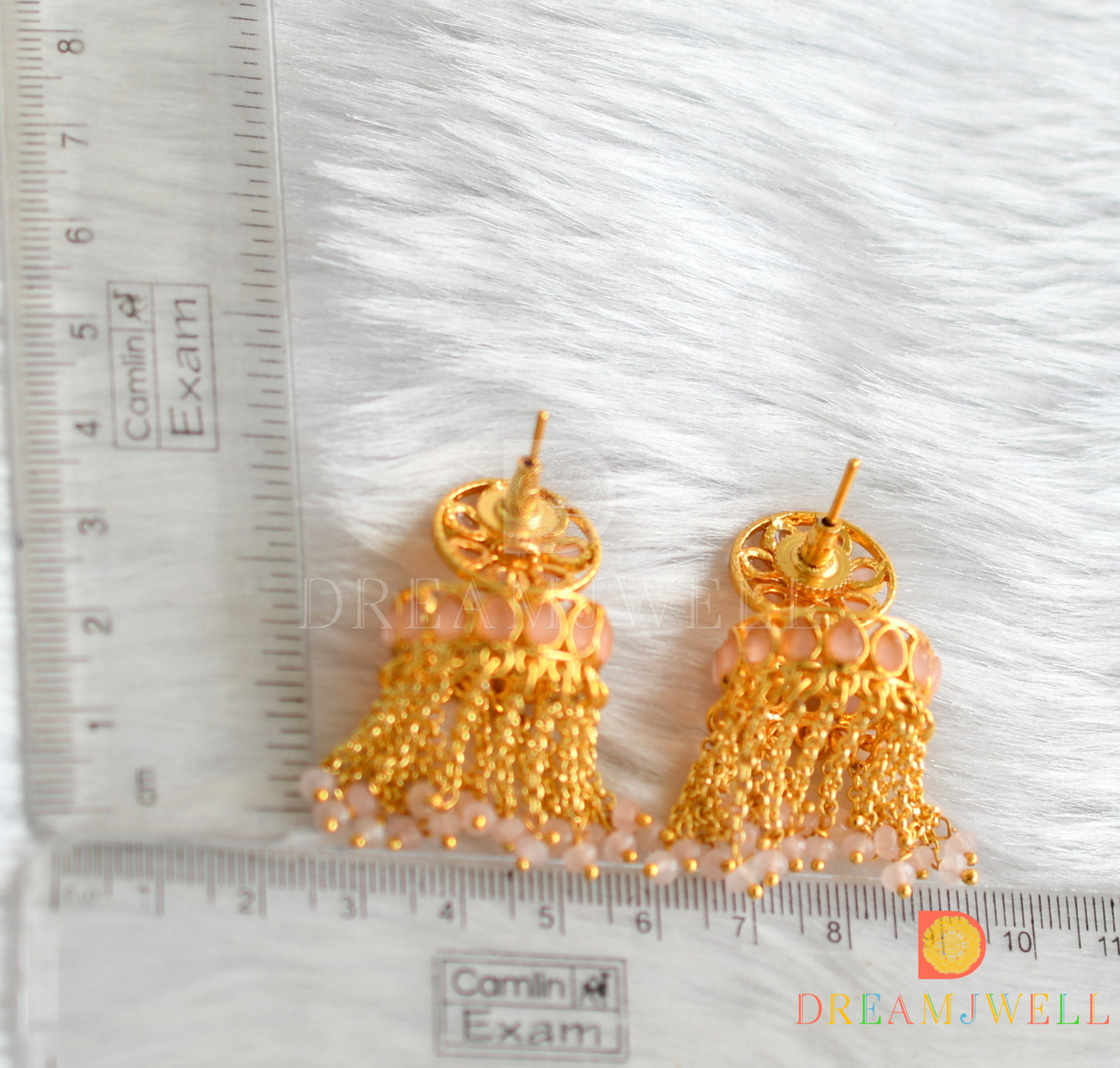 Gold tone baby pink Jhumkka/earrings dj-14835