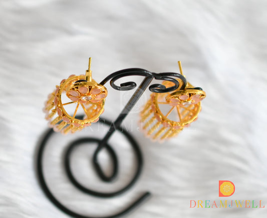 Gold tone baby pink Jhumkka/earrings dj-14835