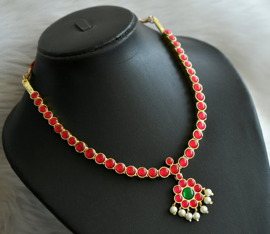 Gold tone semi precious kemp-green attigai(necklace) dj-15122