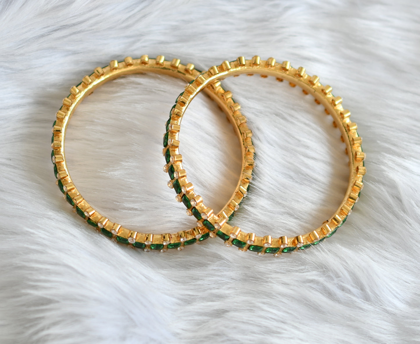 Gold replica american diamond green square stone bangles (2.4) dj-20055