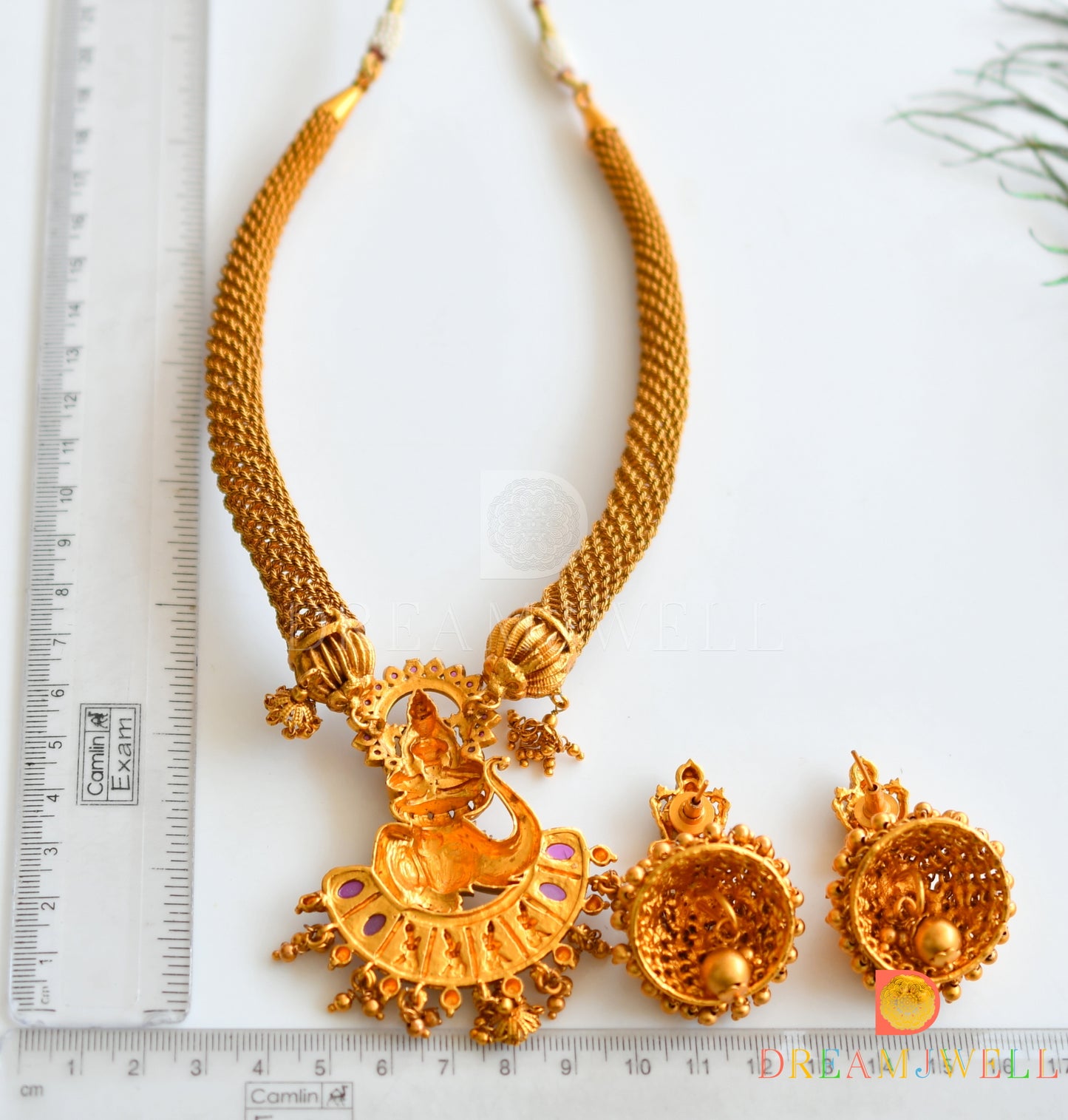 Matte Finish Ruby Lakshmi Designer Kante Necklace Set dj-21827