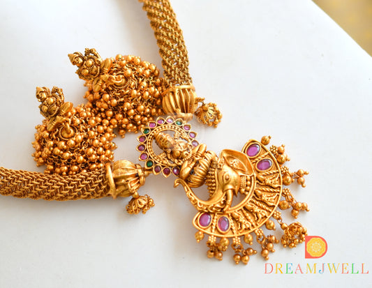 Matte Finish Ruby-emerald Lakshmi Designer Kante Necklace Set dj-21826