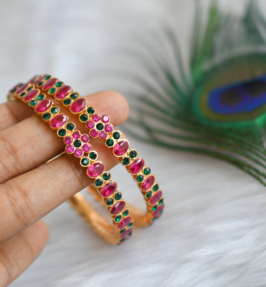 Gold replica American diamond stone pink-green bangles (2.6) dj-20047