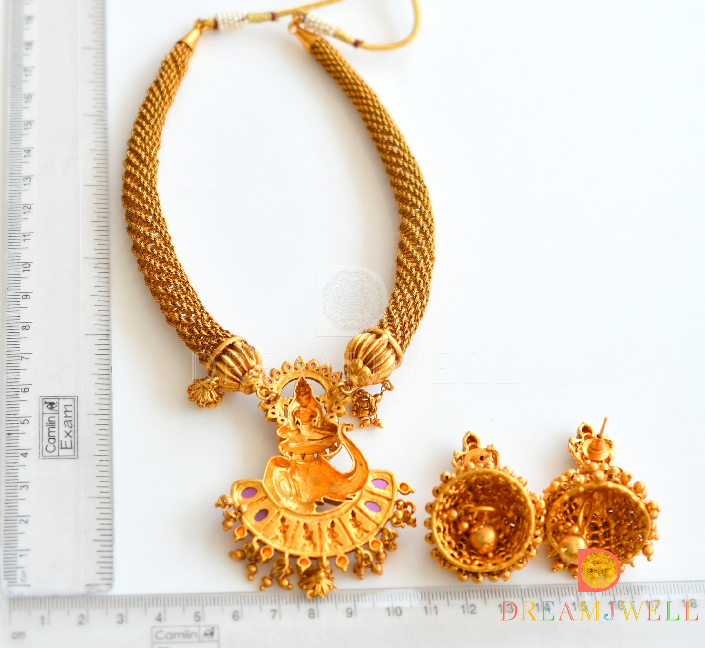 Matte Finish Ruby-emerald Lakshmi Designer Kante Necklace Set dj-21826