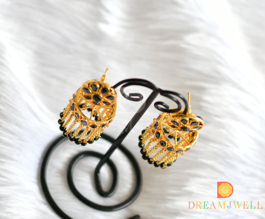 Gold tone black jhumkka/earrings dj-14836