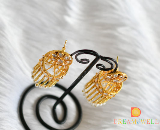Gold tone white jhumkka/earrings dj-14839