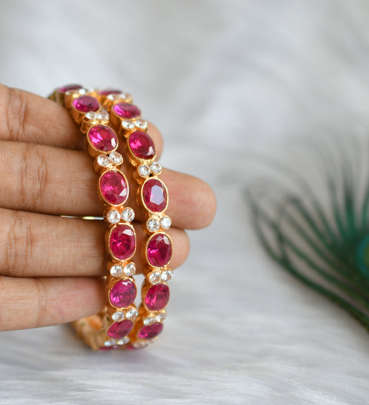 Gold replica American diamond stone pink bangles (2.4) dj-20051