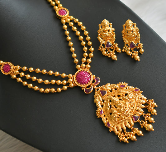 Gold tone multilayer uncut ruby Lakshmi short haar set dj-03330