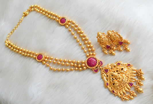 Gold tone multilayer uncut ruby Lakshmi short haar set dj-03330