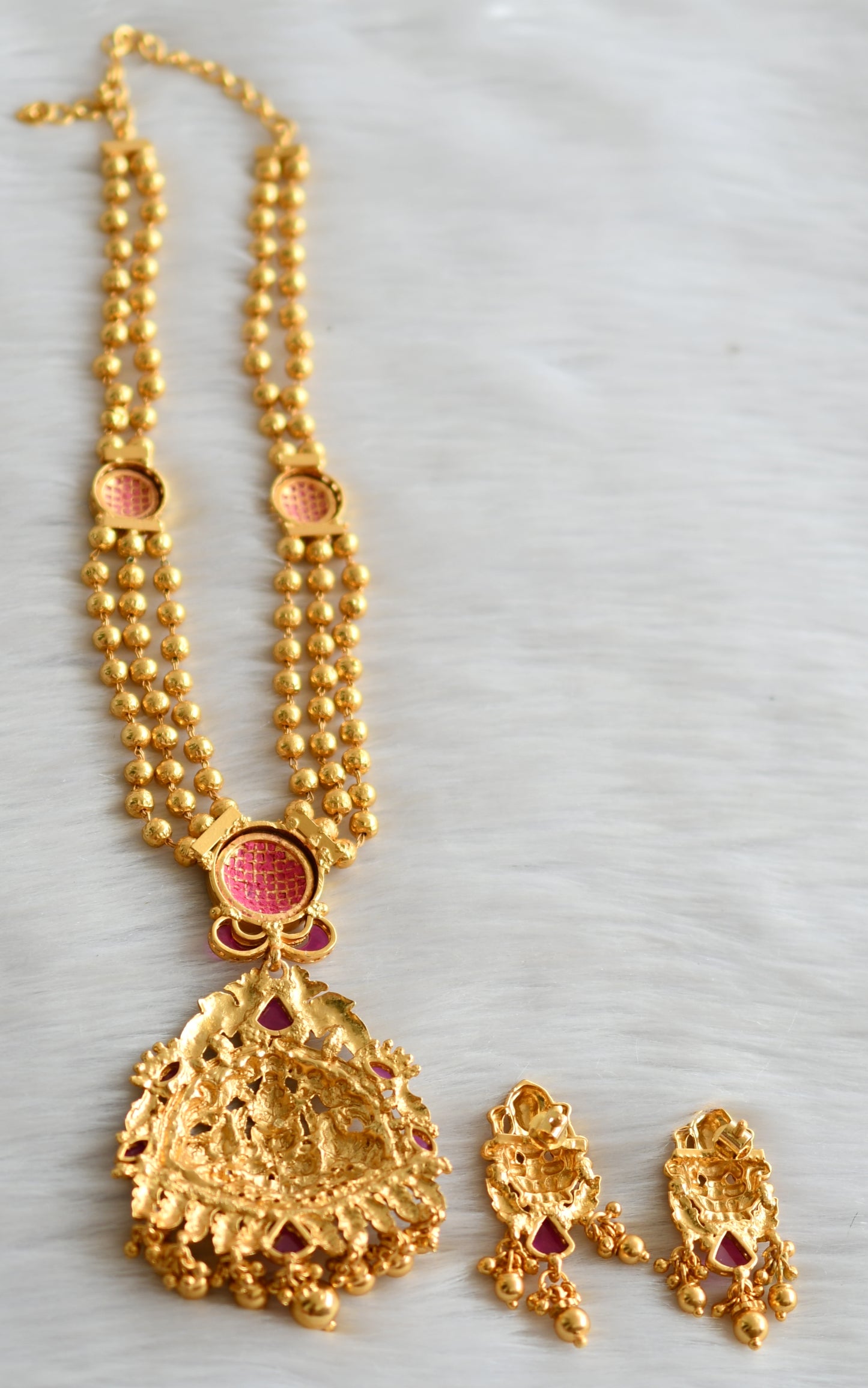 Gold tone multilayer uncut ruby Lakshmi short haar set dj-03330