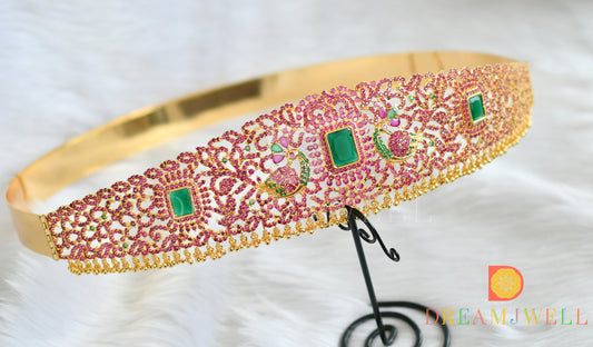 Gold tone cz ruby-emerald peacock waist band dj-38184