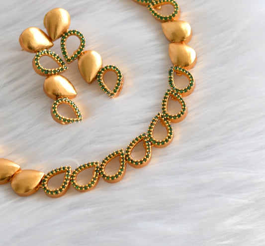 Matte finish cz green stone necklace set dj-39681