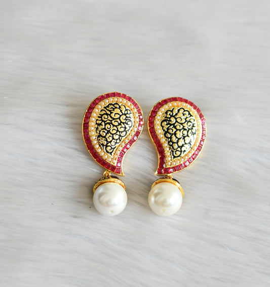 Antique gold tone ruby pearl mango earrings dj-03333