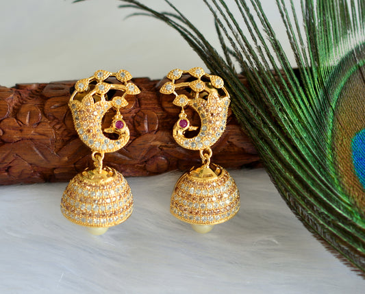 Gold tone cz white-gold color peacock jhumkka dj-19953