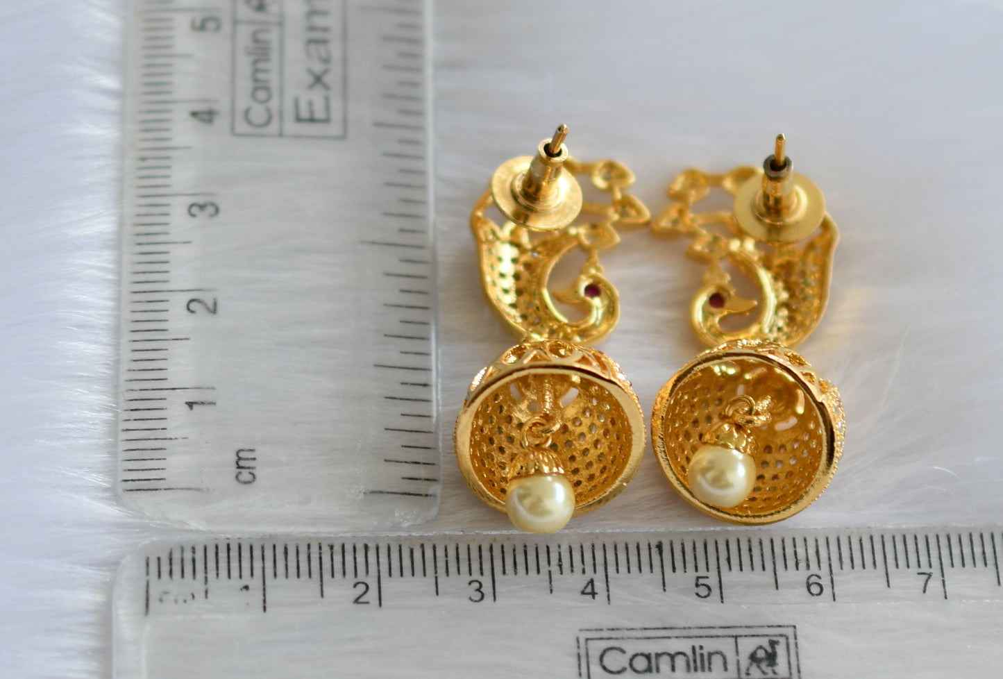 Gold tone cz white-gold color peacock jhumkka dj-19953