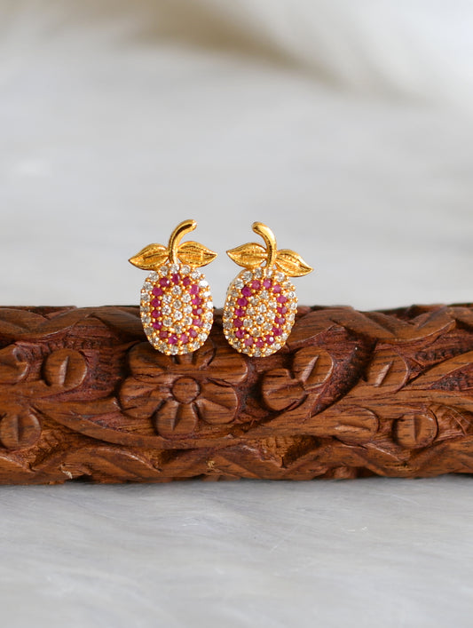 Gold tone cz ruby-white Jack fruit Screw back stud/earrings dj-39698