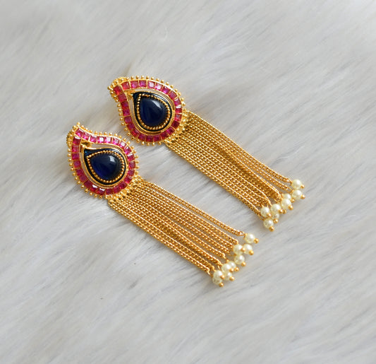 Antique gold tone ruby-blue mango earrings dj-03345