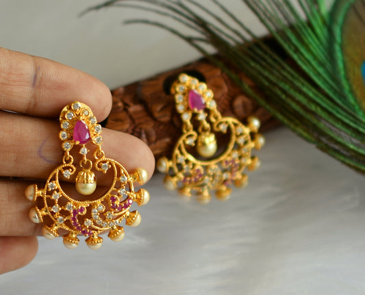 Gold tone cz white-ruby earrings dj-19955