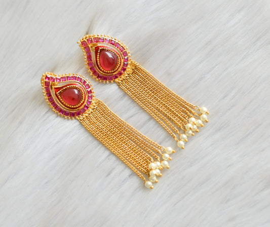 Antique gold tone ruby mango earrings dj-03343
