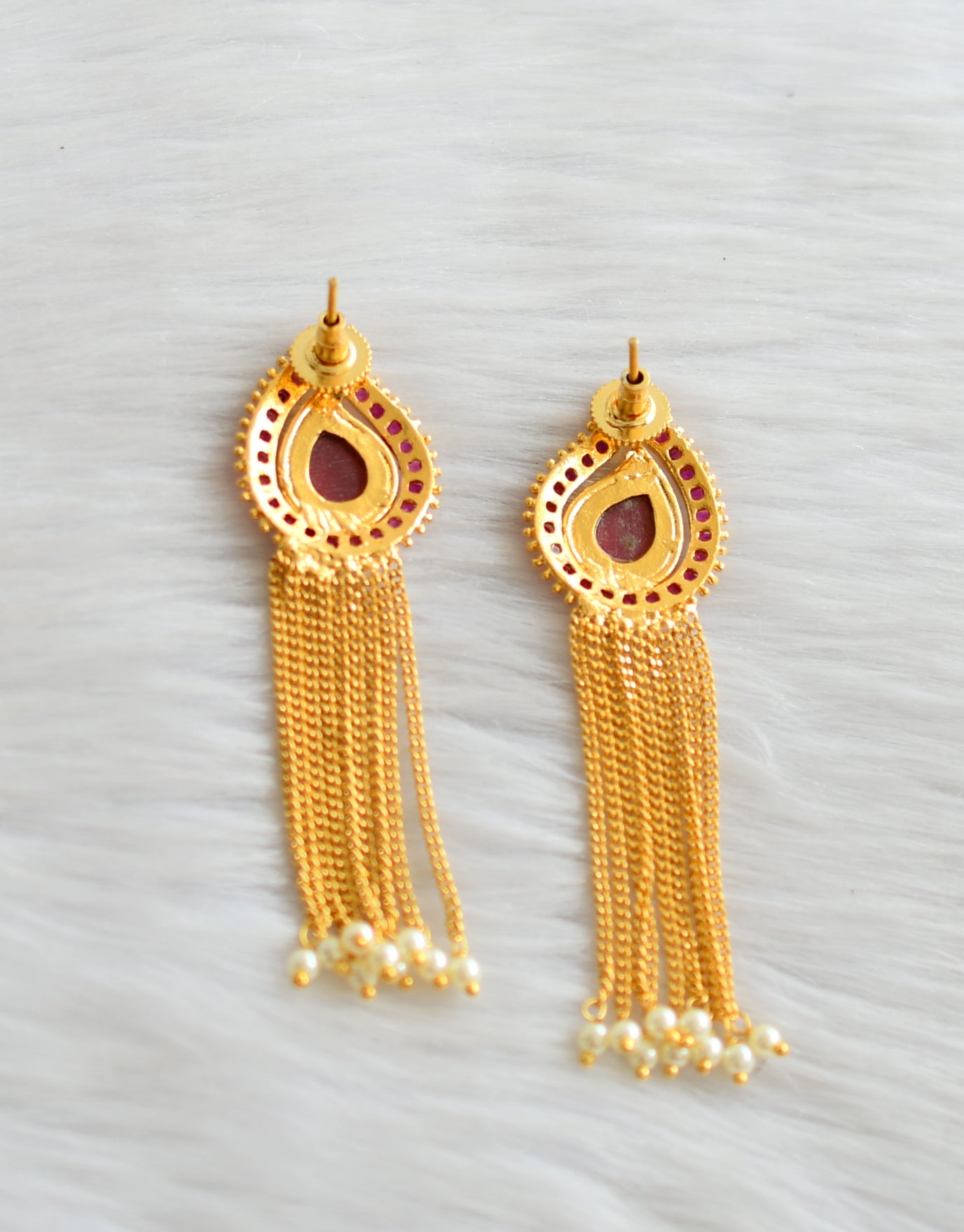 Antique gold tone ruby mango earrings dj-03343