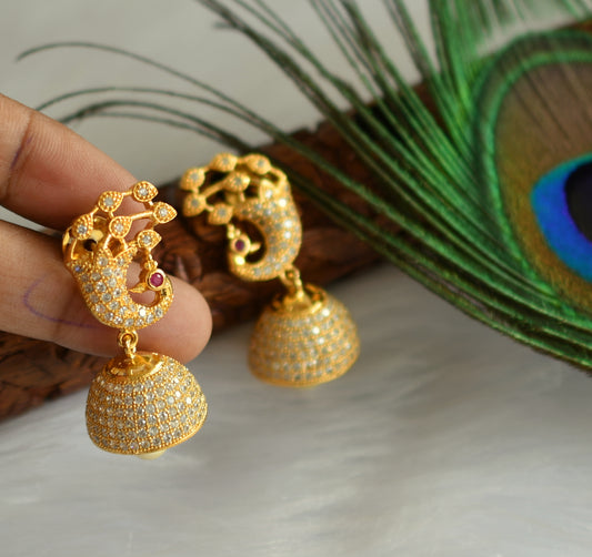 Gold tone Cz White Peacock Jhumkka dj-19951