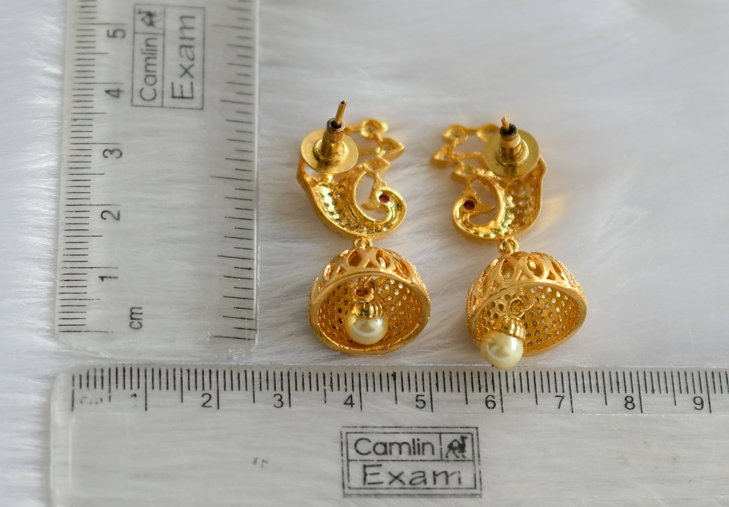 Gold tone Cz White Peacock Jhumkka dj-19951