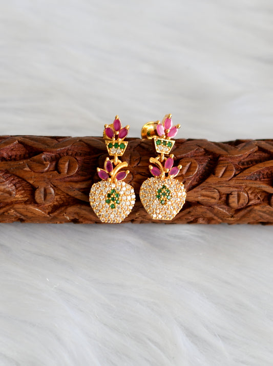Gold tone cz ruby-white-green apple screw back earrings dj-39701