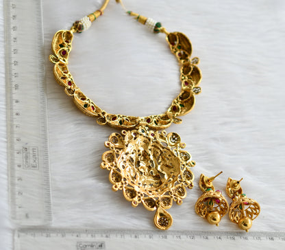 Antique gold tone nagasu pearl Lakshmi necklace set dj-02837