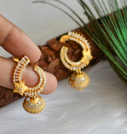 Gold tone cz white flower earrings dj-19958