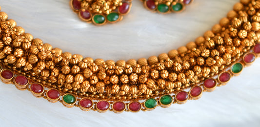 Matte finish ruby-emerald Kante necklace set dj-19974