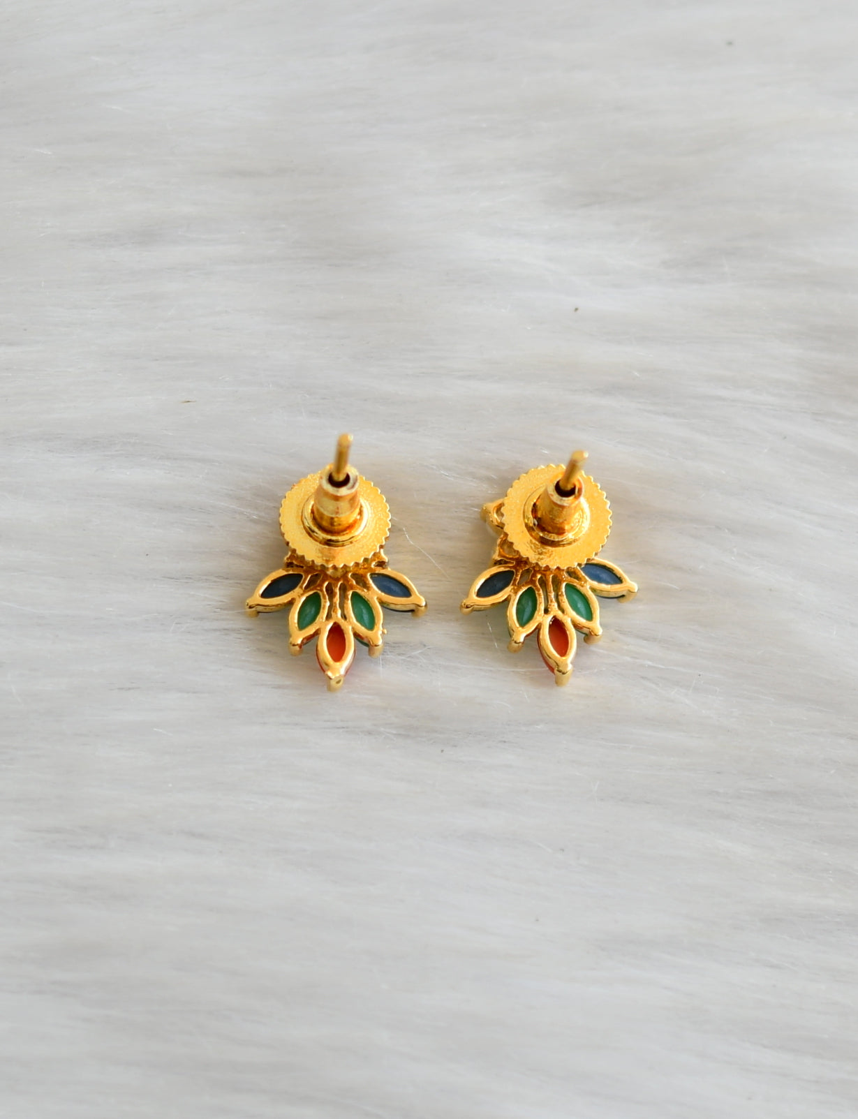 Gold tone navarathna stone flower earrings dj-41739