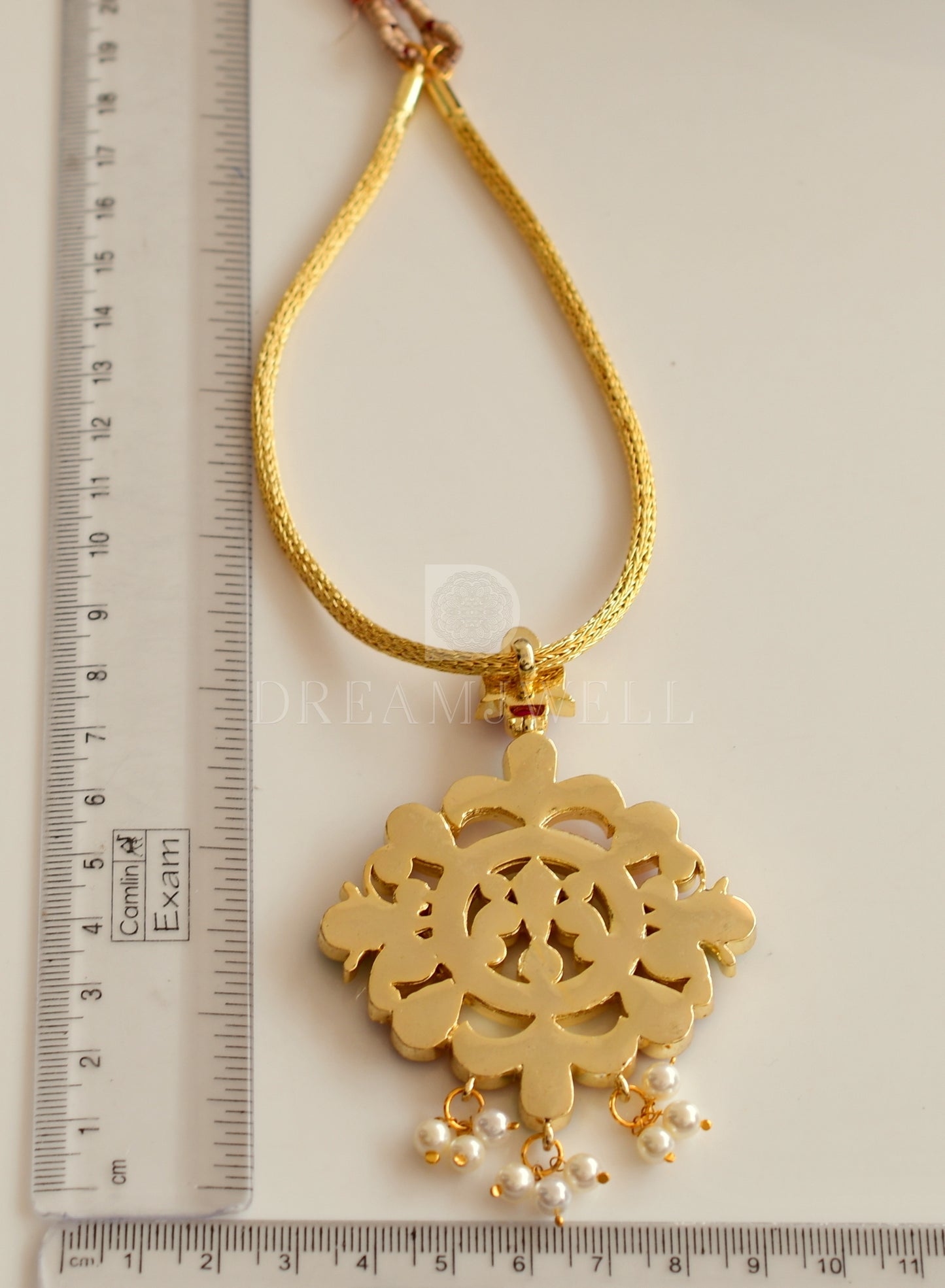 Gold tone semi precious kemp-green necklace dj-17522