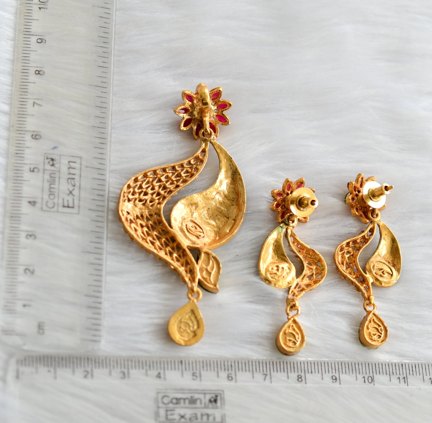 Gold tone Meenakari kundan pendant set dj-02812