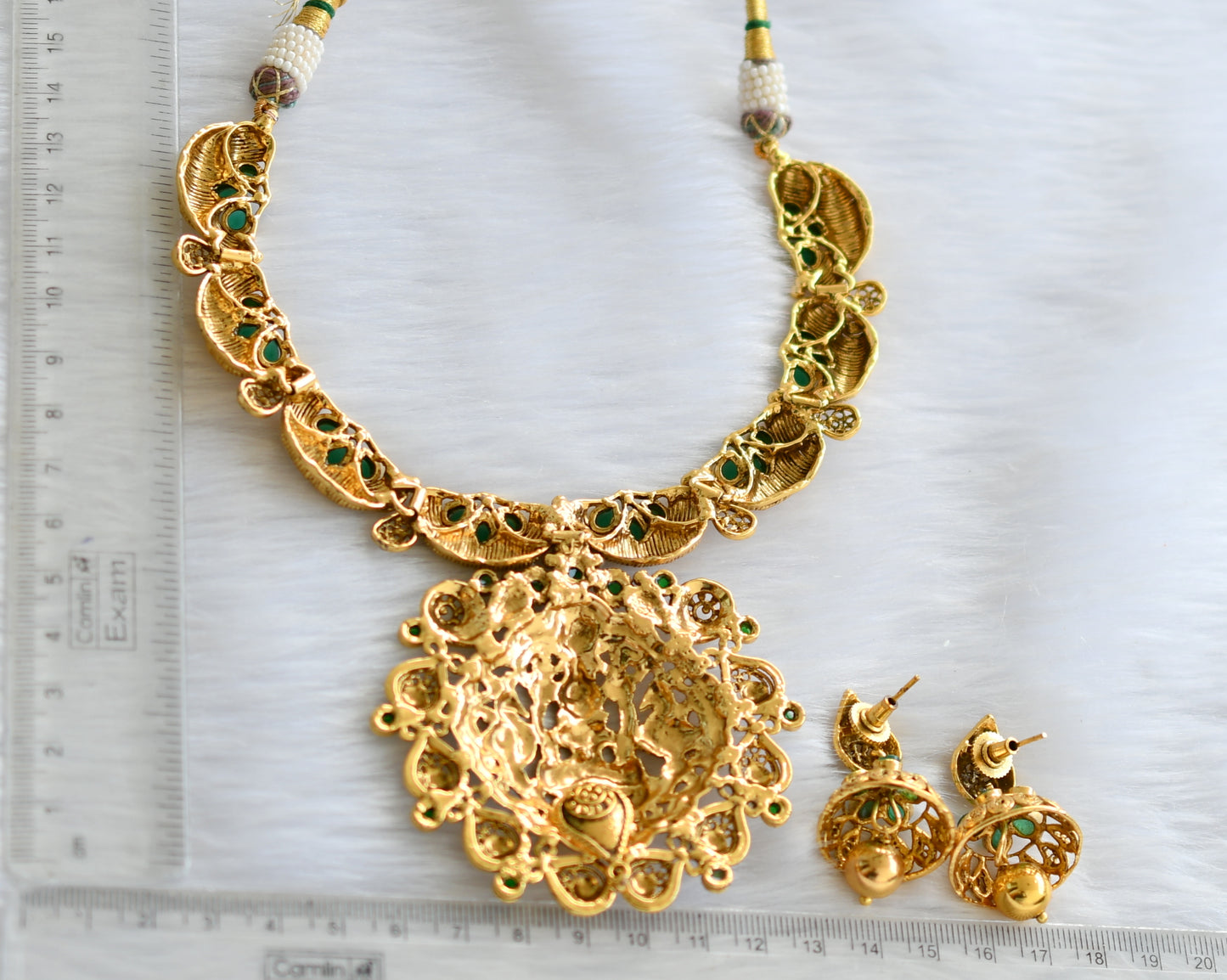 Antique gold tone green Nagasu Lakshmi necklace set dj-02833