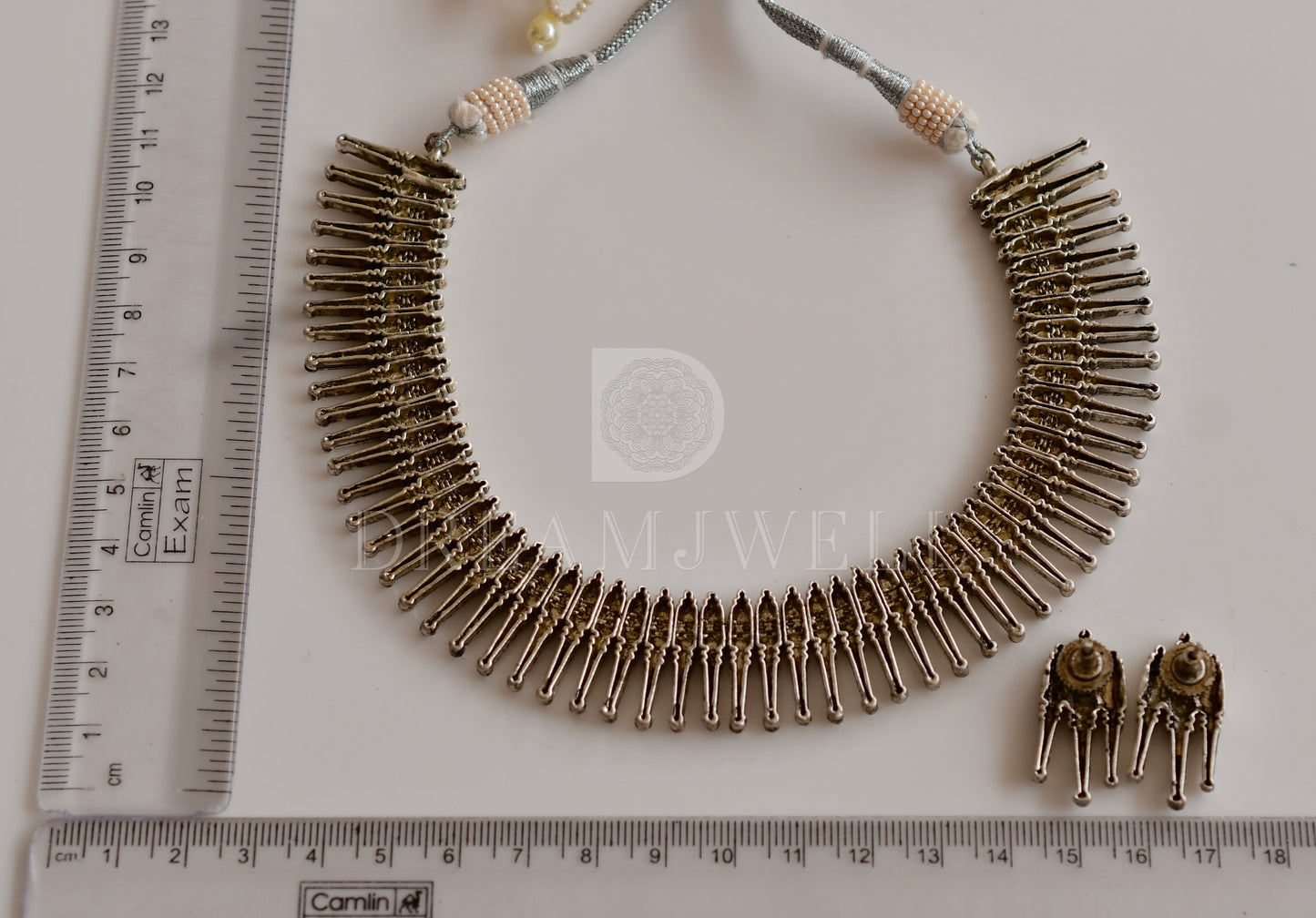 Silver tone kerala style necklace set dj-14279