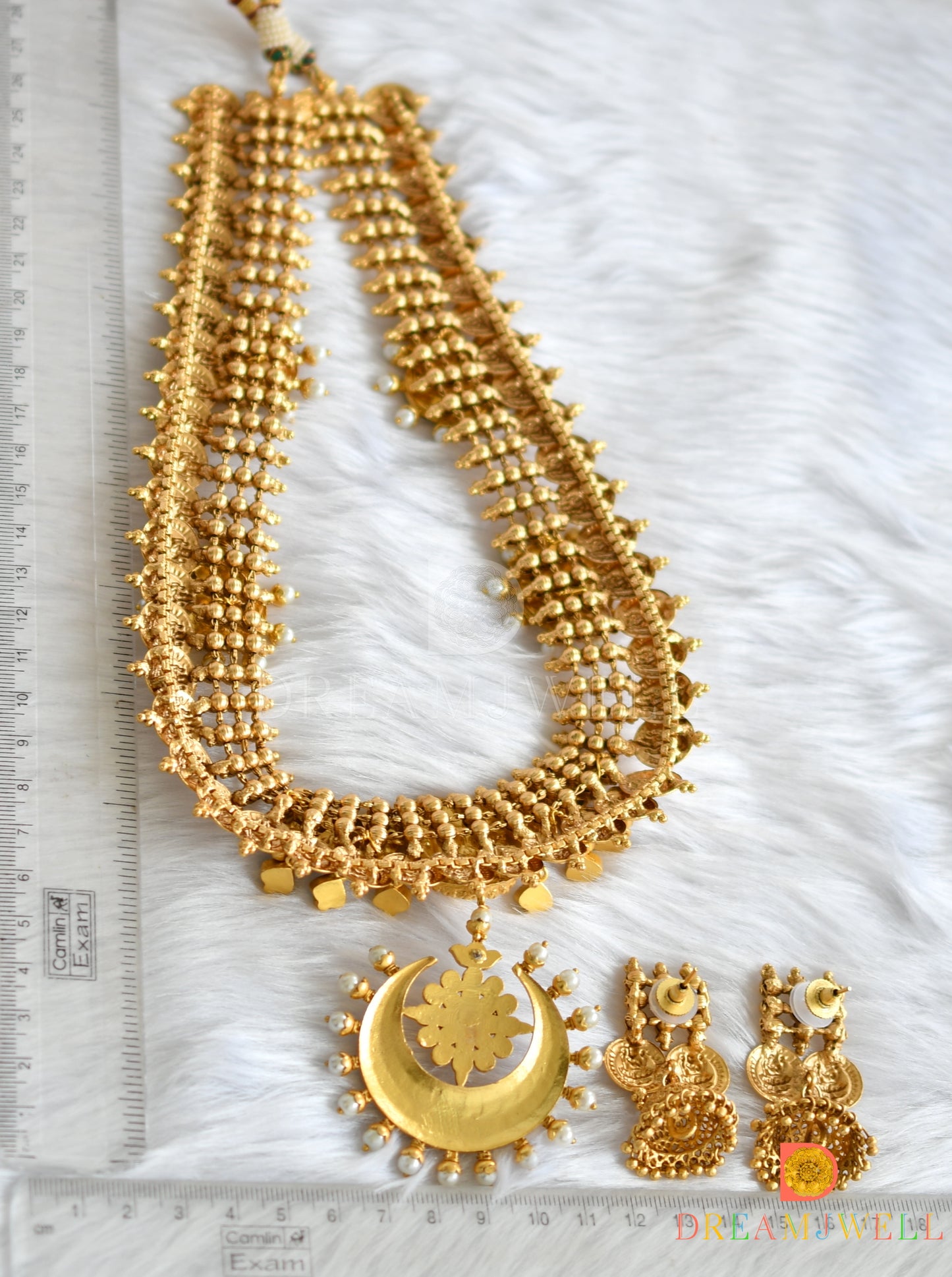 Matte finish kundan jadau Lakshmi coin haar set dj-38175
