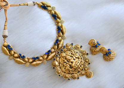 Antique gold tone Nagasu blue Lakshmi necklace set dj-02834