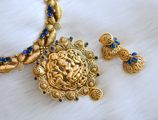 Antique gold tone Nagasu blue Lakshmi necklace set dj-02834