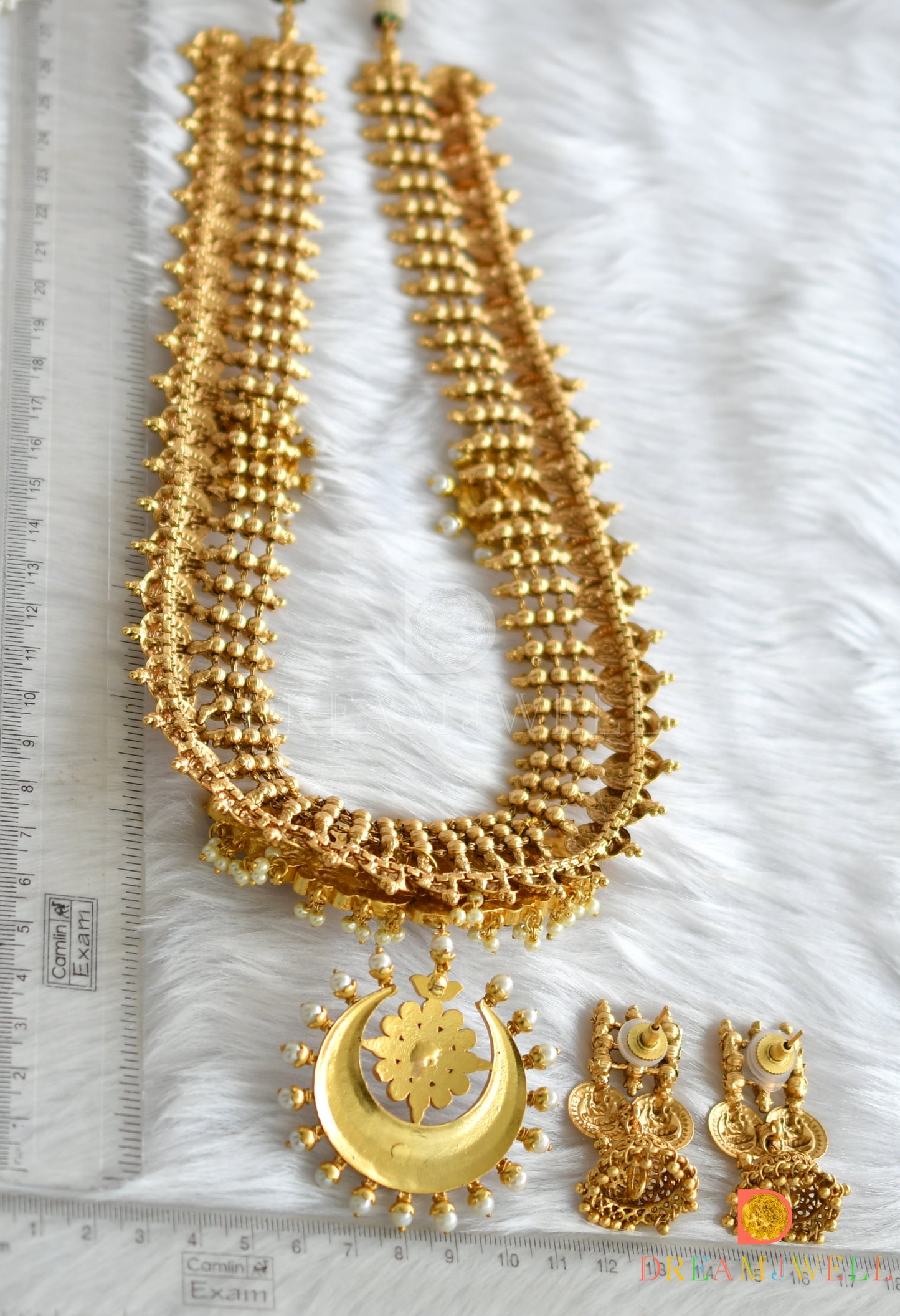 Matte finish kundan jadau Lakshmi coin haar set dj-38176