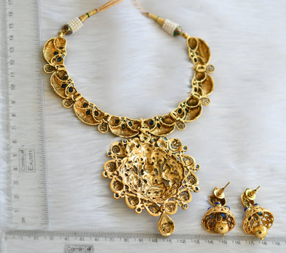 Antique gold tone Nagasu blue Lakshmi necklace set dj-02834