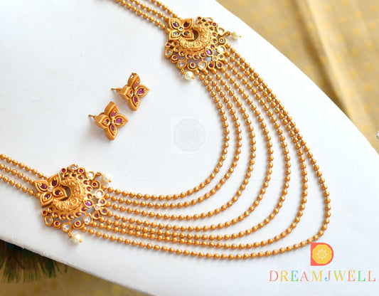 Matte finish multi layer ruby necklace set dj-21738