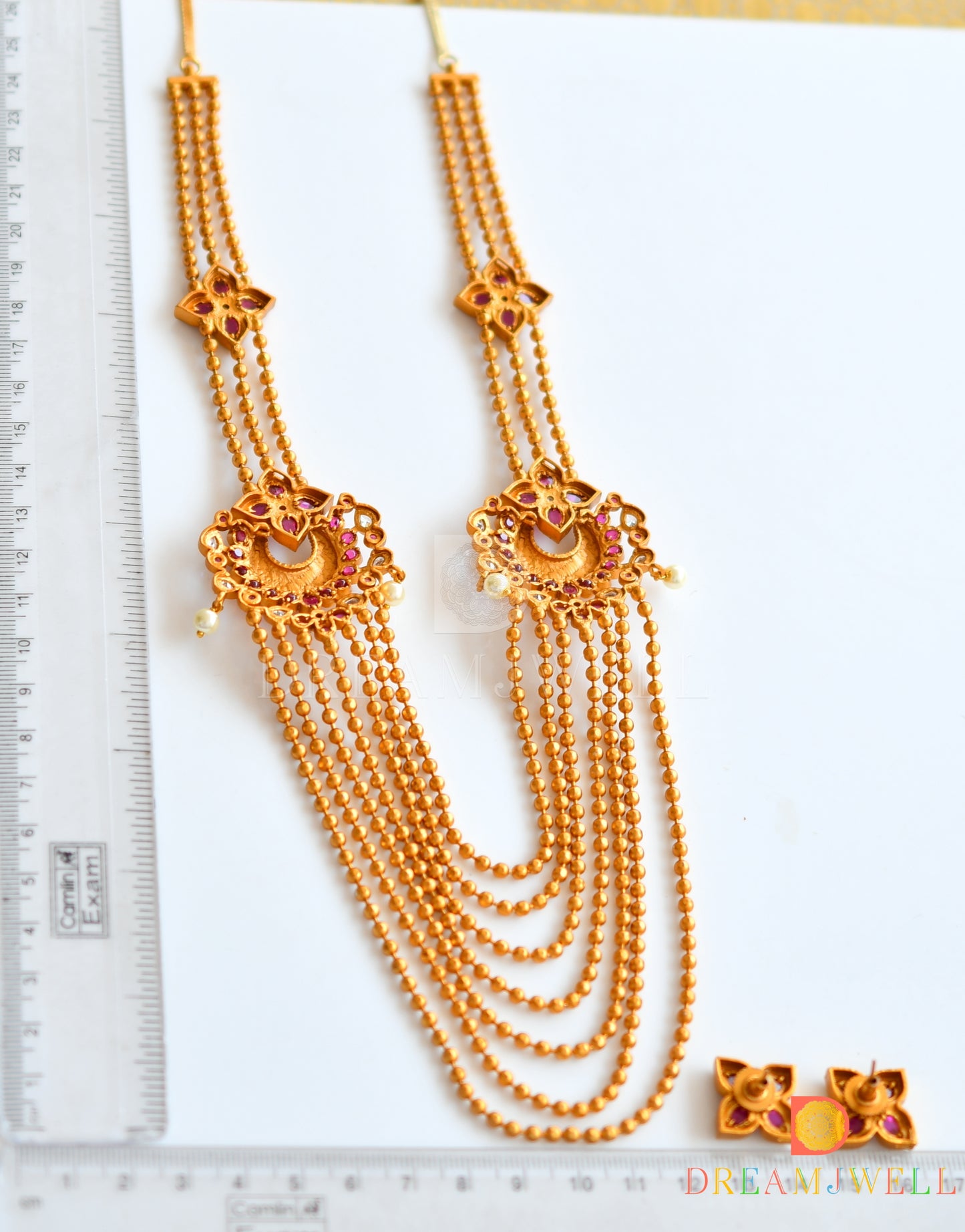 Matte finish multi layer ruby necklace set dj-21738