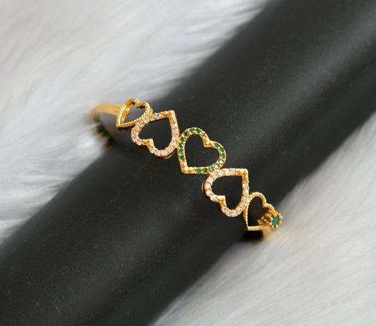 Gold tone green-white stone heart bracelet dj-40422