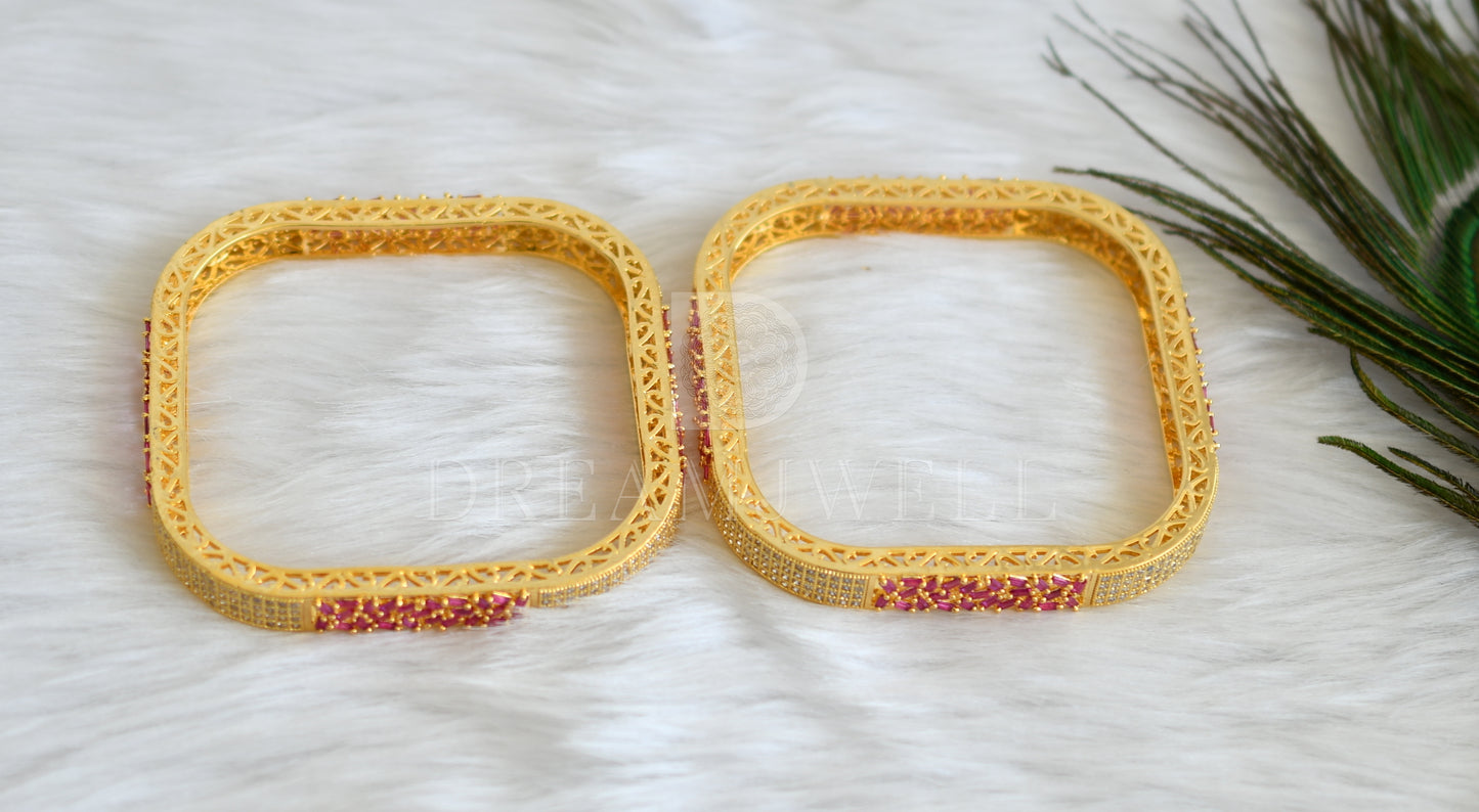 Gold tone cz pink square shape bangles (2.8) dj-27232