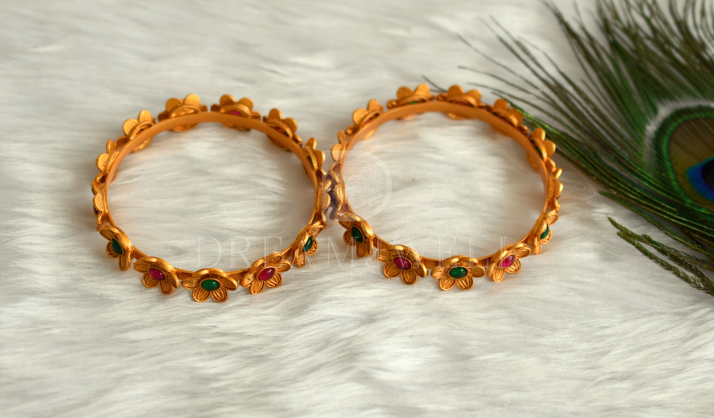 Matte finish kemp-green floral designer bangles(2.8) dj-30321