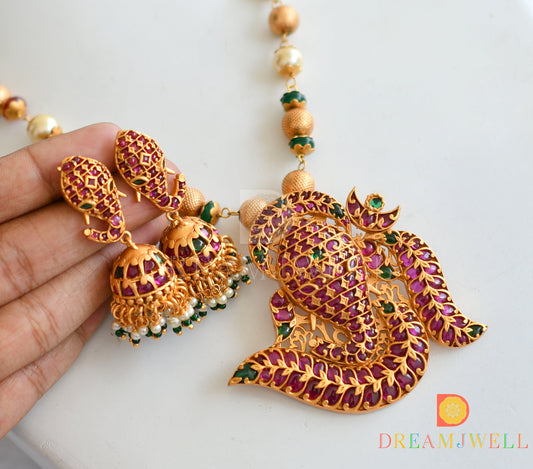 Matte finish real kemp-green Ganesha pendant Short haar set dj-38147