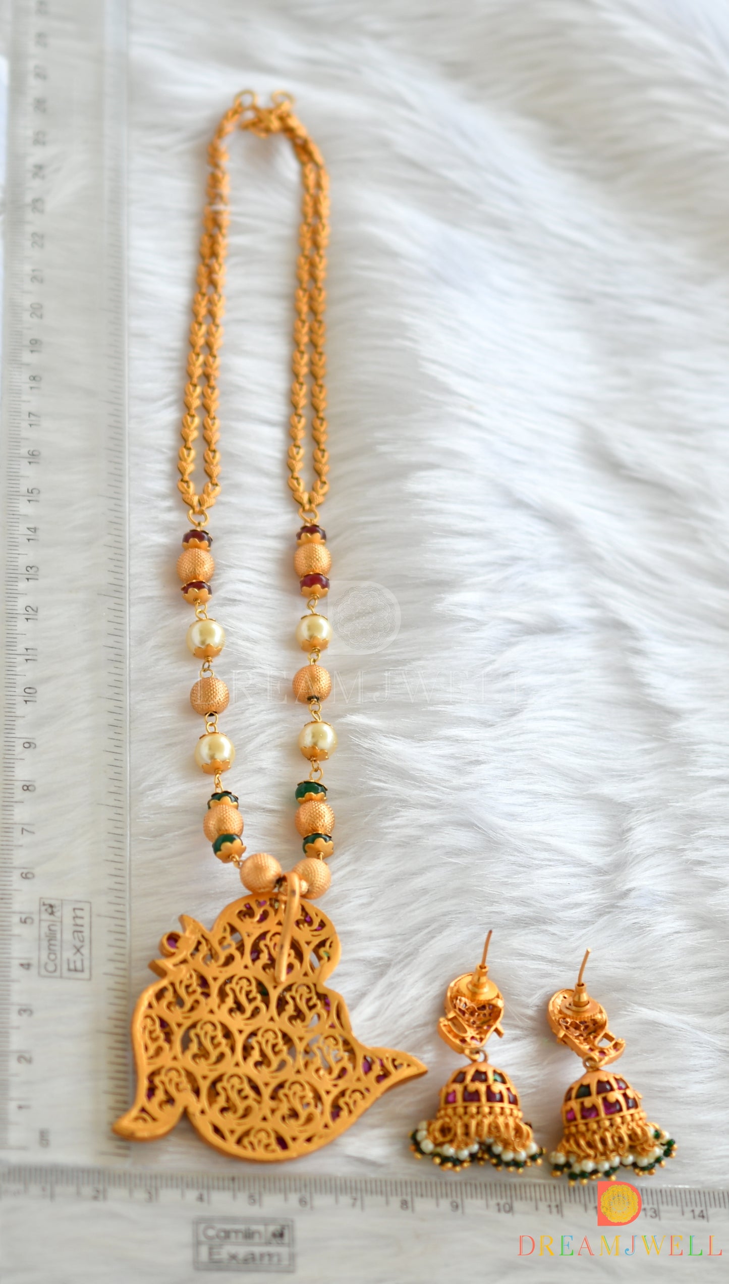 Matte finish real kemp-green-white Ganesha pendant Short haar set dj-38148