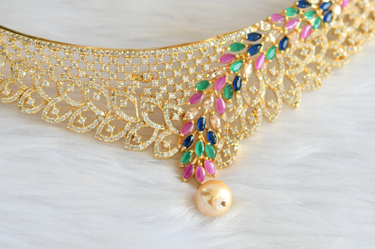 Gold tone cz multi color necklace set dj-19531